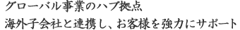 グローバル事業のハブ拠点　海外子会社と連携し、お客さまを強力にサポート
